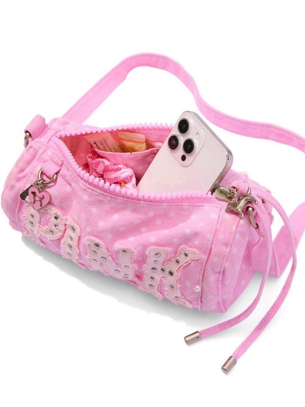 PINK Viral Victoria's Secret Pink Dotted Barrel Crossbody Bag✨🩰